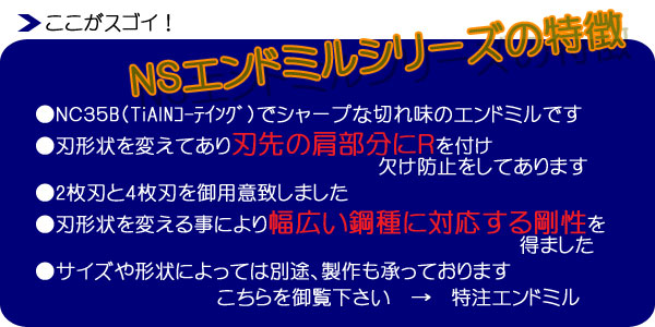 株式会社 日進 エンドミルシリーズ NSエンドミル（一般鋼用）